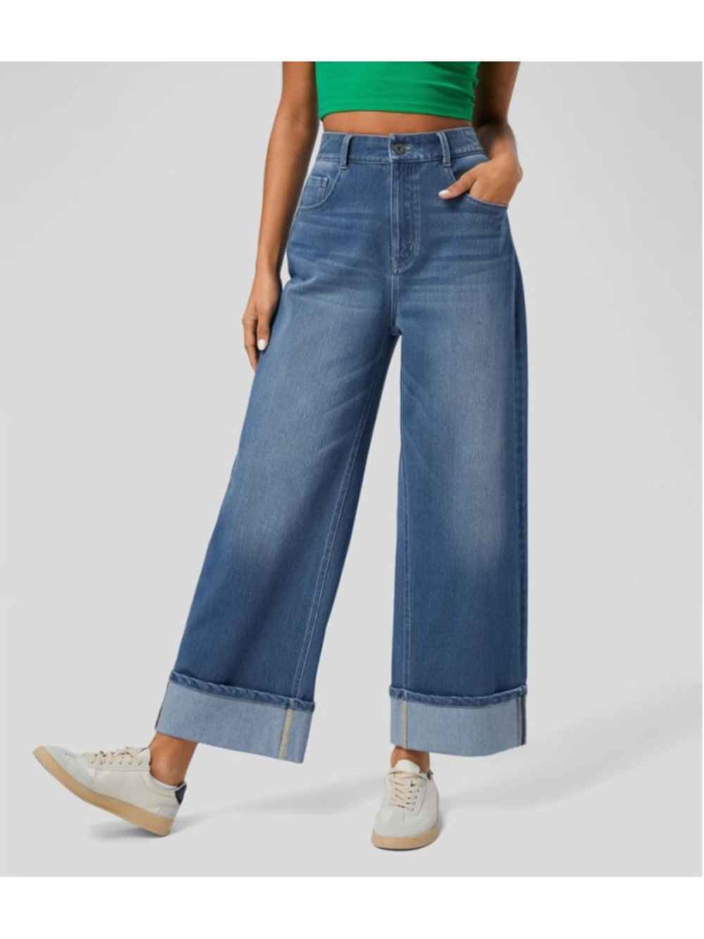 Halara Flex™ High Waisted Rolled Hem Wide Leg Cropped Blue Jeans Size XL